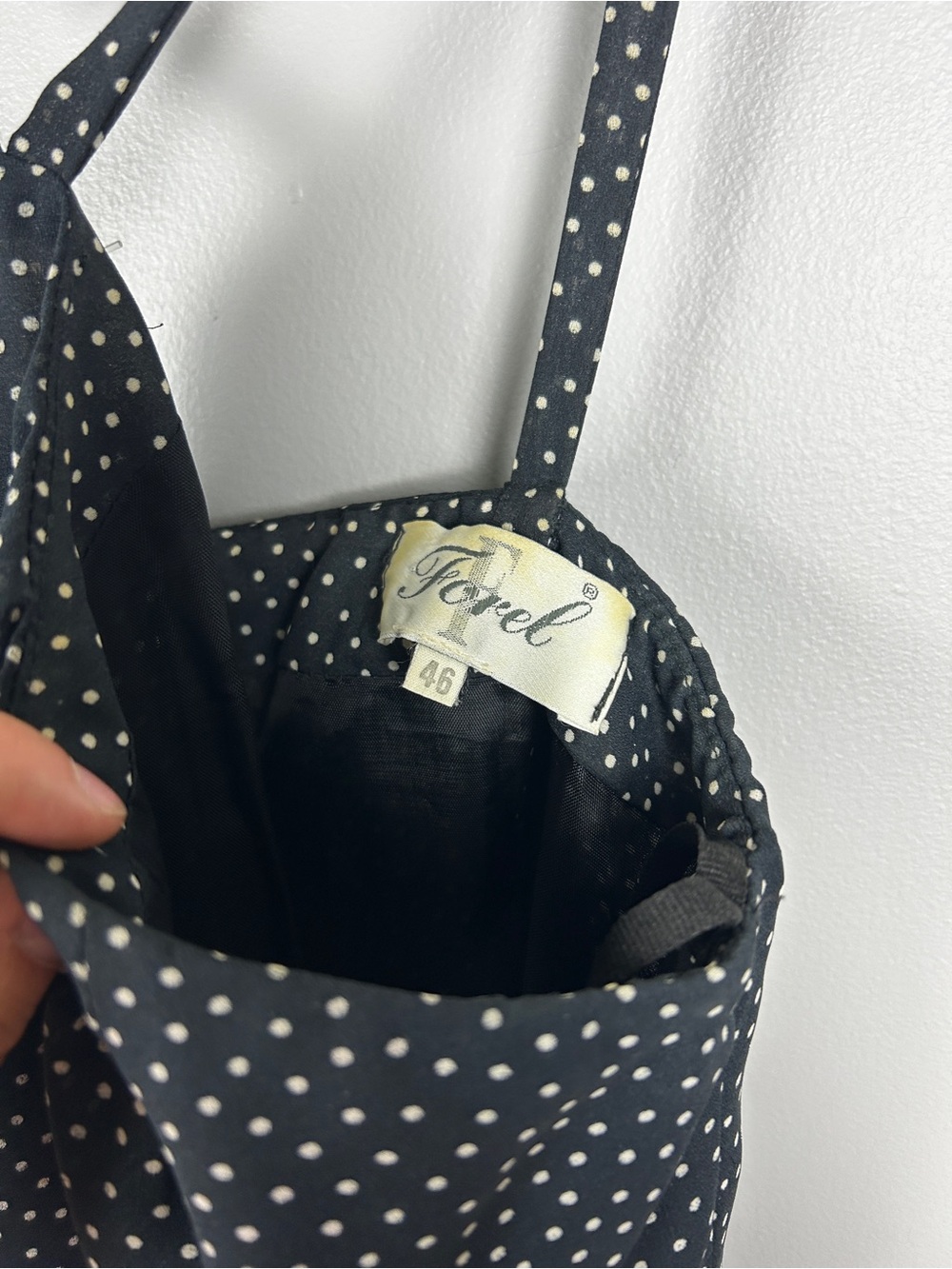Vintage 90s Navy Blue Micro Polka Dot Midi Dress Small Cocktail Party Chic Paris - Picture 3 of 5